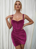 boning corset ruched velvet hot pink dress#color_hot-pink