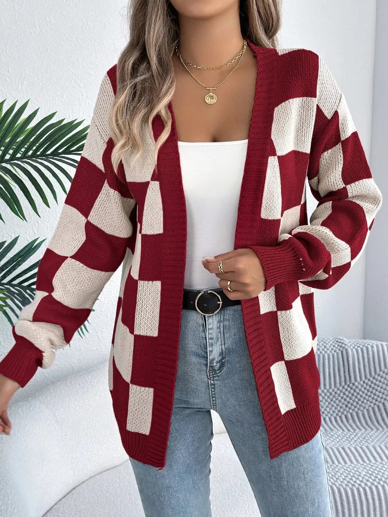 Checkerboard Knit Cardigan Secondary image