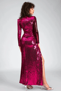 Burgundy Ruched Sequined Maxi Dress - WEUXS