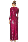 Burgundy Ruched Sequined Maxi Dress - WEUXS
