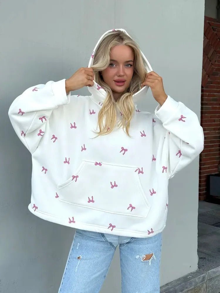 Butterfly Bow Print Oversized Hoodie - 12 - 29