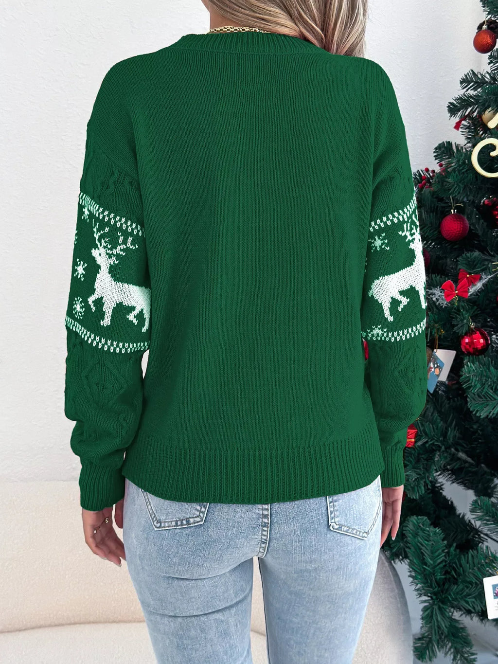 Red Reindeer Snowflake Knit Sweater - View 8 | WEUXS