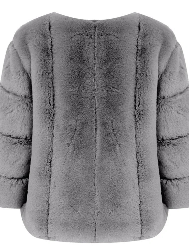 Sapphire Luxe Round Neck Faux Fur Jacket - WEUXS