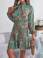 Vintage Pink Floral Pleated Dress - WEUXS