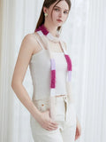 Fuzzy knit skinny scarf with color block design - View 8 | WEUXS
