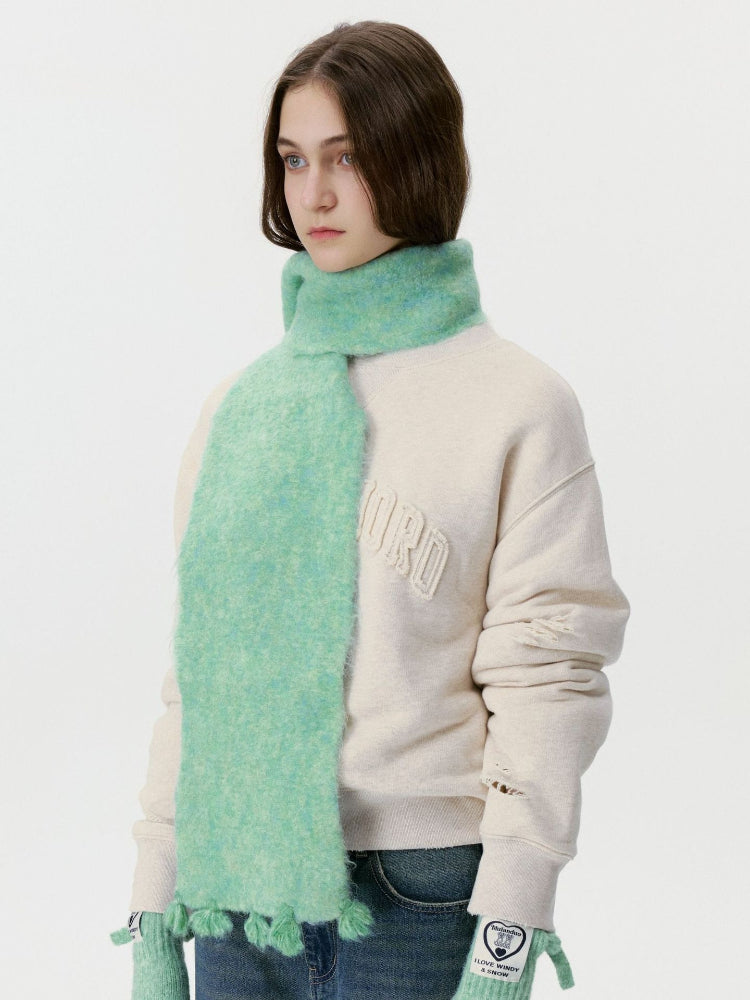 Mint Green Bouclé Knit Scarf