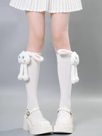 Knee high socks with detachable plush cat embellishment - View 10 | WEUXS