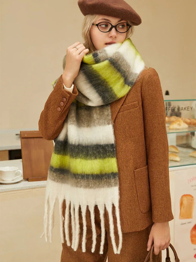 Oversized Block Stripe Knit Scarf - View 21 | WEUXS