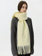 Wool blend scarf with pearl bow detail - View 6 | WEUXS