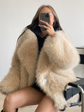 Aspen Champagne Shaggy Faux Fur Coat - WEUXS