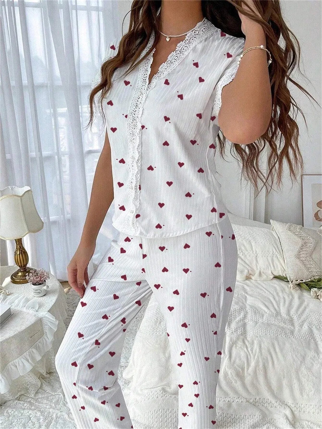 Ribbed Cherry Pajama Set - View 8 | WEUXS