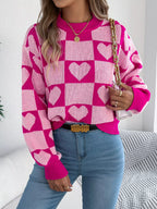 Heart Checkerboard Knit Sweater - View 9 | WEUXS