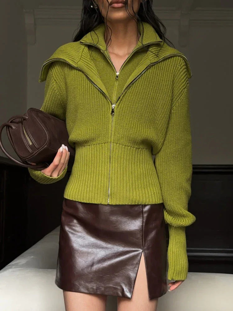Ribbed Knit Zip-Up Cardigan Secondary image