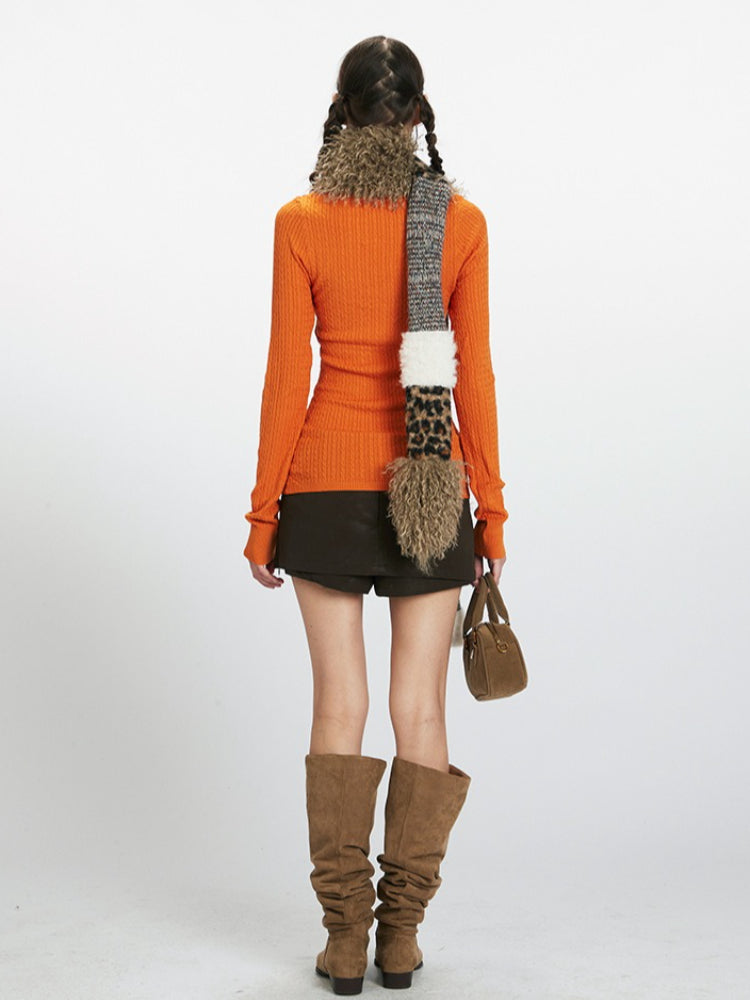 Vibrant V-Neck Slim Fit Cable Knit Top