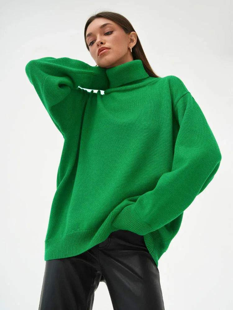 Classic Oversized High Neck Knit Sweater - WEUXS