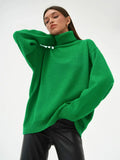 Classic Oversized High Neck Knit Sweater - WEUXS
