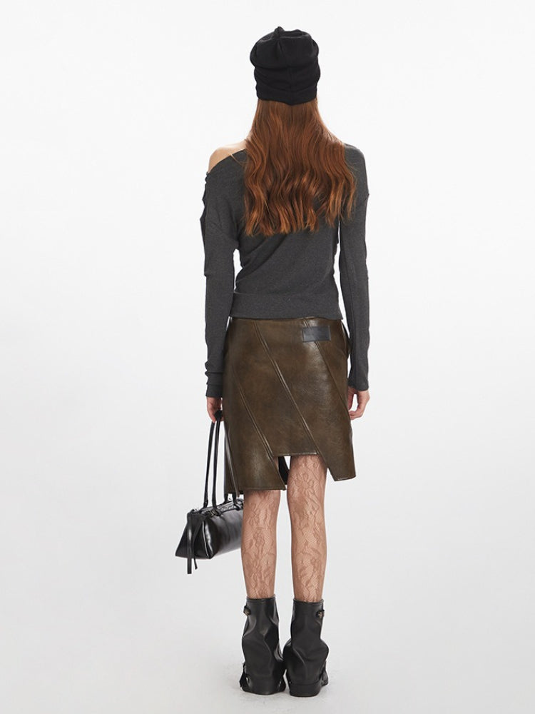 Y2K Grunge Rhinestone Necklace Off-Shoulder Top