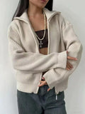 Ribbed knit zip cardigan sweater - View 7 | WEUXS