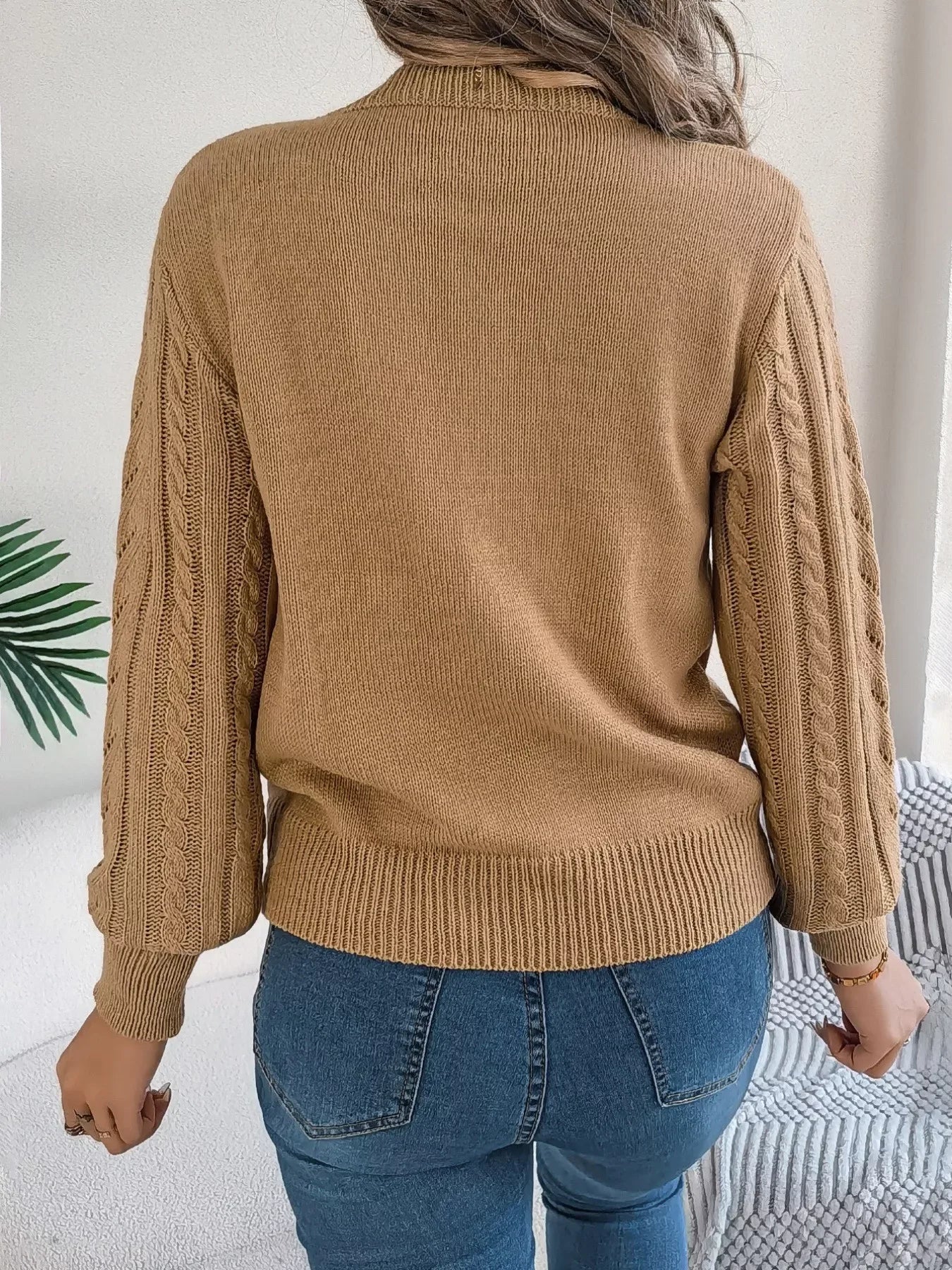 Women's Rust Cable Knit Sweater - WEUXS