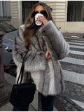 Opulent Silver Fox Style Faux Fur Coat - WEUXS