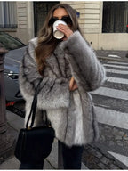Opulent Silver Fox Style Faux Fur Coat - WEUXS