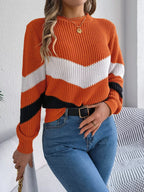 Women's Color Block Chevron Knit Sweater - WEUXS