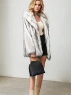 silver-tipped faux fur mid-length coat - View 7 | WEUXS