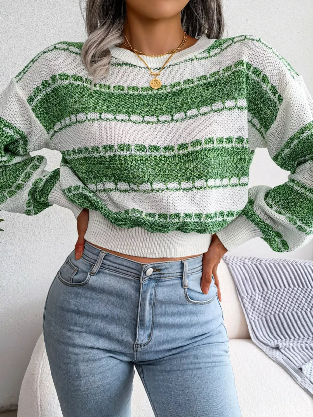 Textured Striped Knit Sweater - View 17 | WEUXS