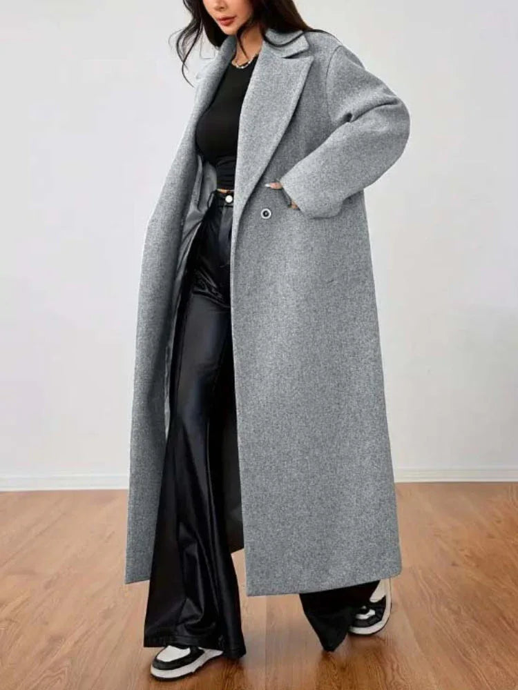 The Manhattan Grey Oversized Lapel Long Coat - WEUXS