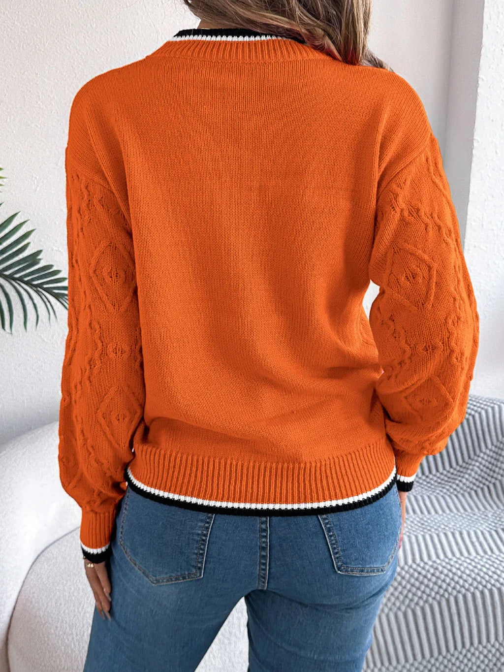 Khaki Textured Knit Crew Neck Sweater - View 12 | WEUXS