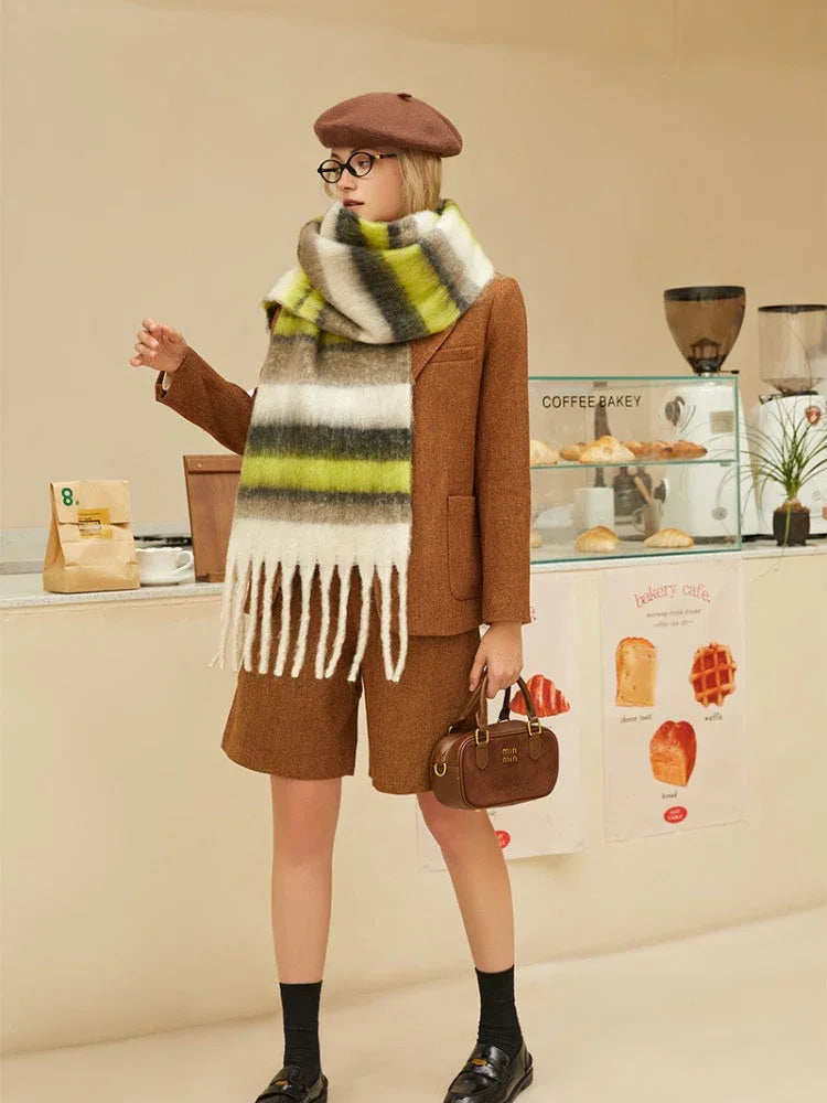 Oversized Block Stripe Knit Scarf - View 20 | WEUXS