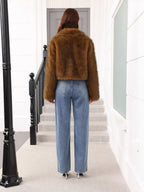 St. Moritz Caramel Cropped Faux Fur Zip-Up Jacket - WEUXS