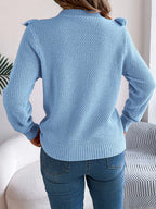 Elegant Gray Ruffle Trim Knit Sweater - WEUXS