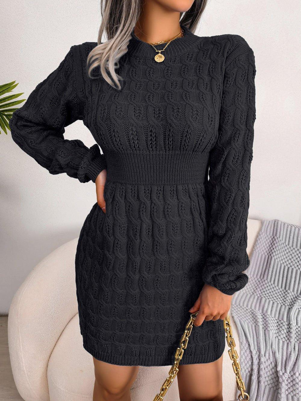 Cable knit mock neck mini sweater dress - View 6 | WEUXS