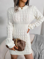 Cable knit mock neck mini sweater dress - View 7 | WEUXS