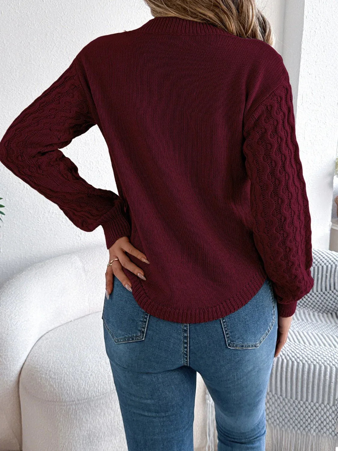 Cable Knit Crew Neck Sweater - View 10 | WEUXS