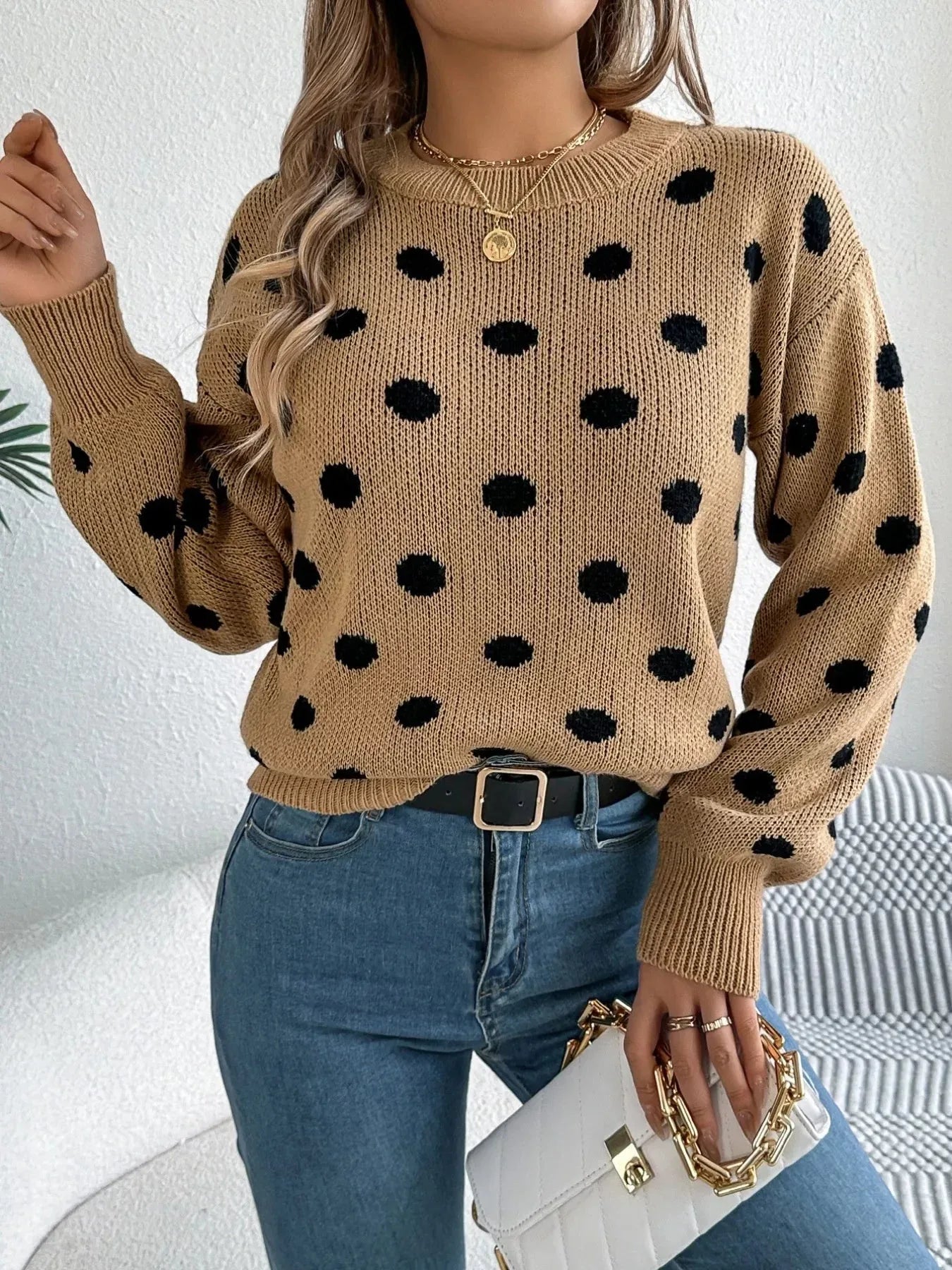 Polka Dot Knit Sweater - View 6 | WEUXS