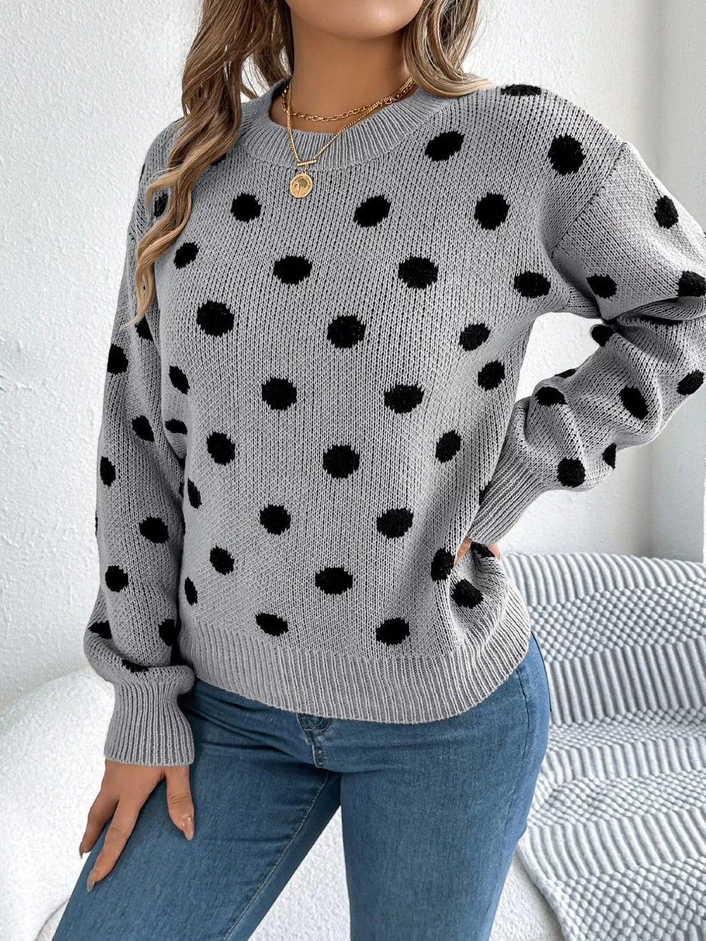 Polka Dot Knit Sweater - View 17 | WEUXS