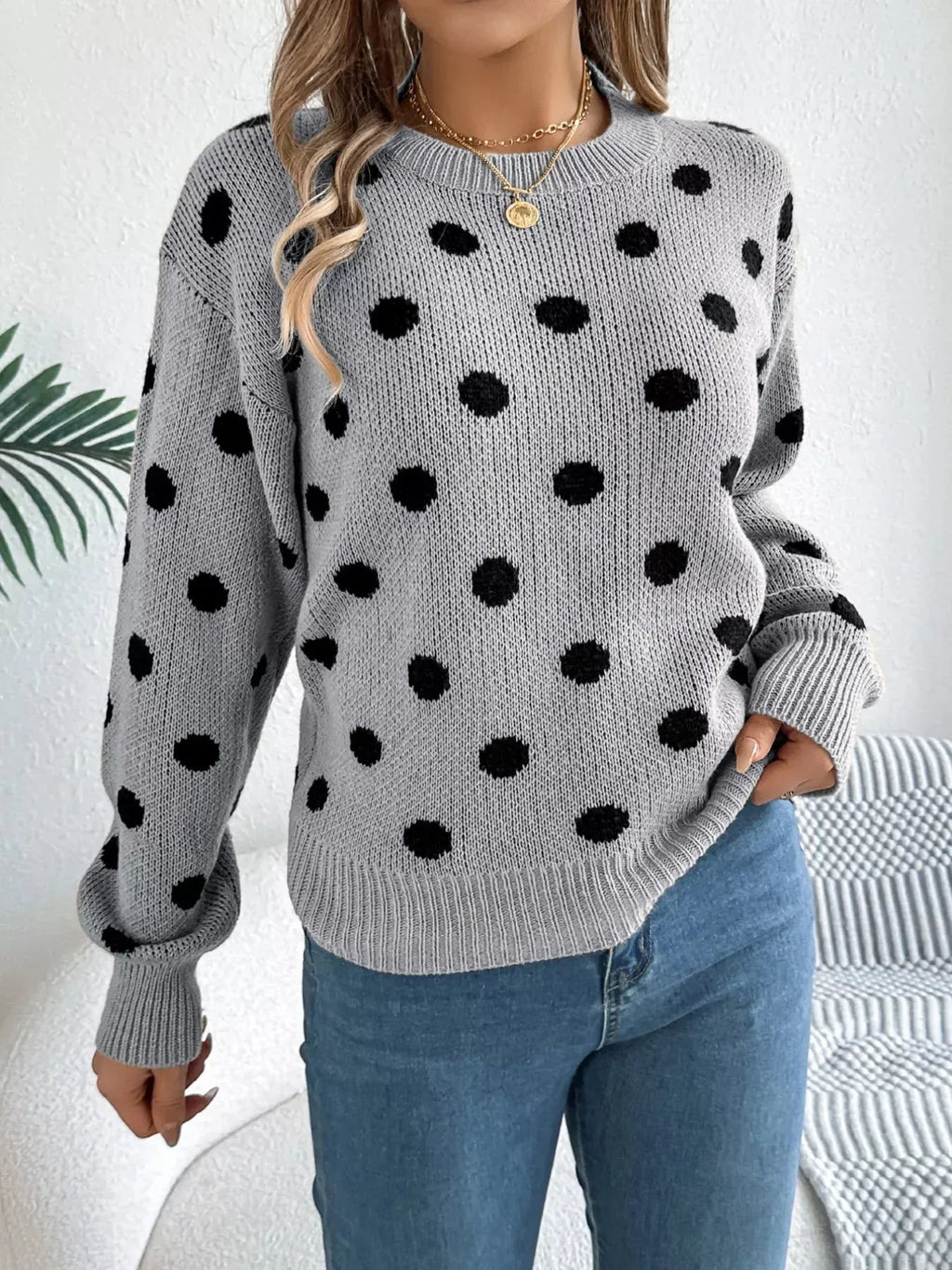 Polka Dot Knit Sweater - View 13 | WEUXS