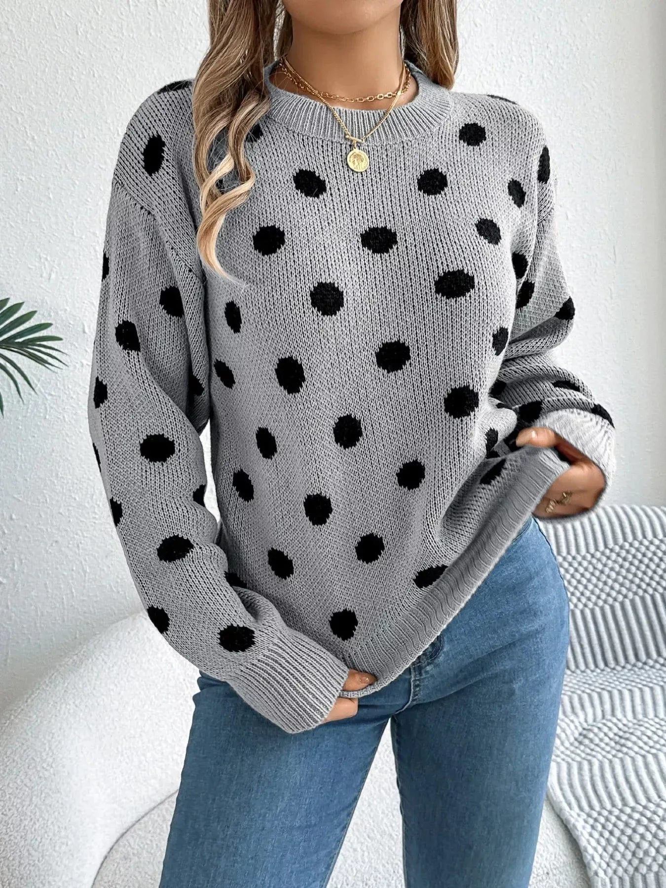 Polka Dot Knit Sweater - View 16 | WEUXS