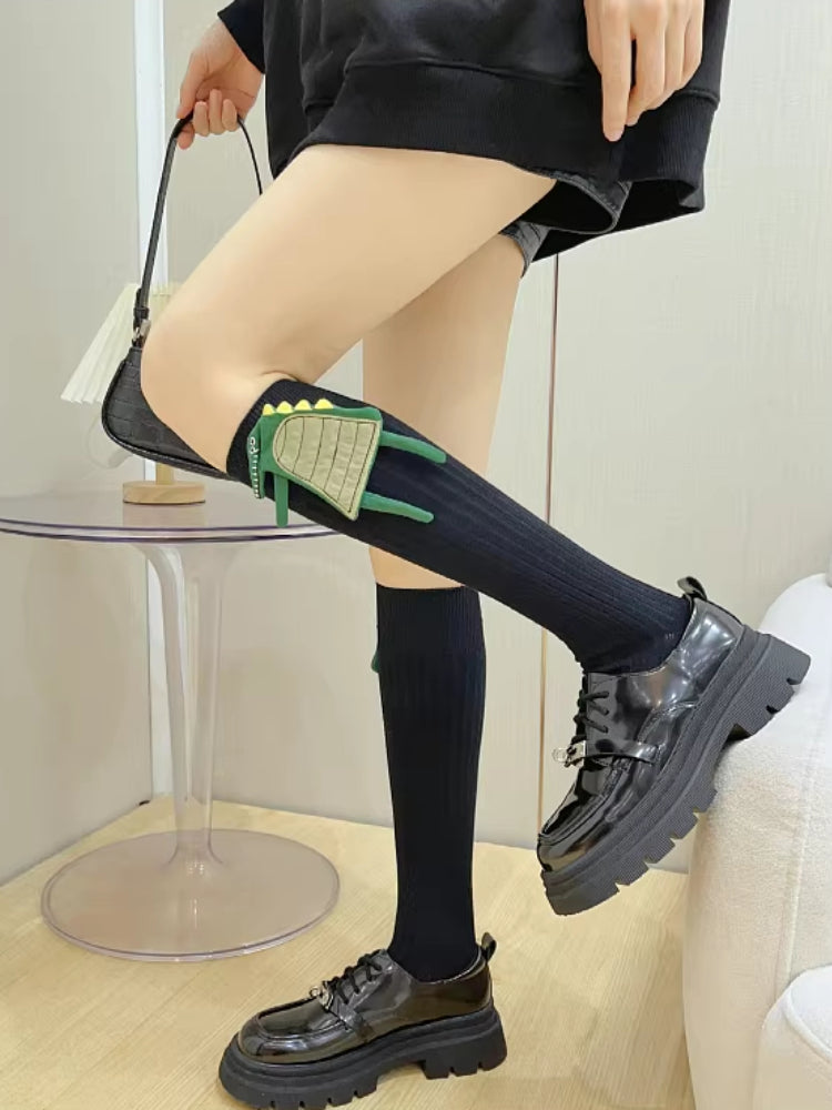Unisex ribbed cotton crew socks with 3D dragon spike detail - View 14 | WEUXS