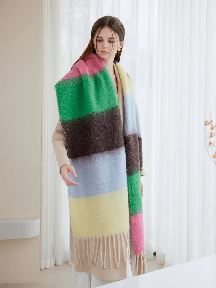 Dopamine Rainbow Block Stripe Oversized Scarf - WEUXS