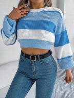Sunset Boulevard Color Block Knit Crop Sweater - WEUXS