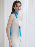 Fuzzy knit skinny scarf with color block design - View 6 | WEUXS