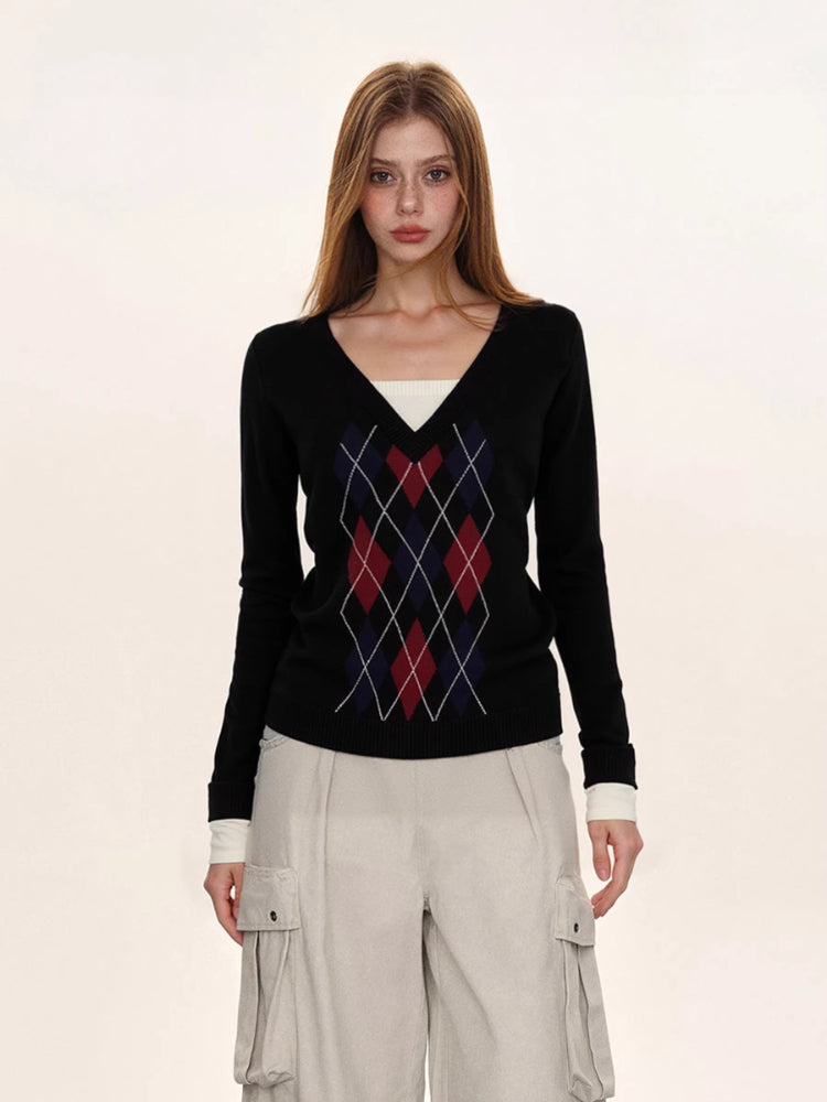 Argyle V-Neck Knit Sweater Secondary image