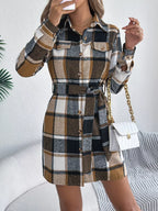 Green Plaid Belted Shirt Dress - View 10 | WEUXS