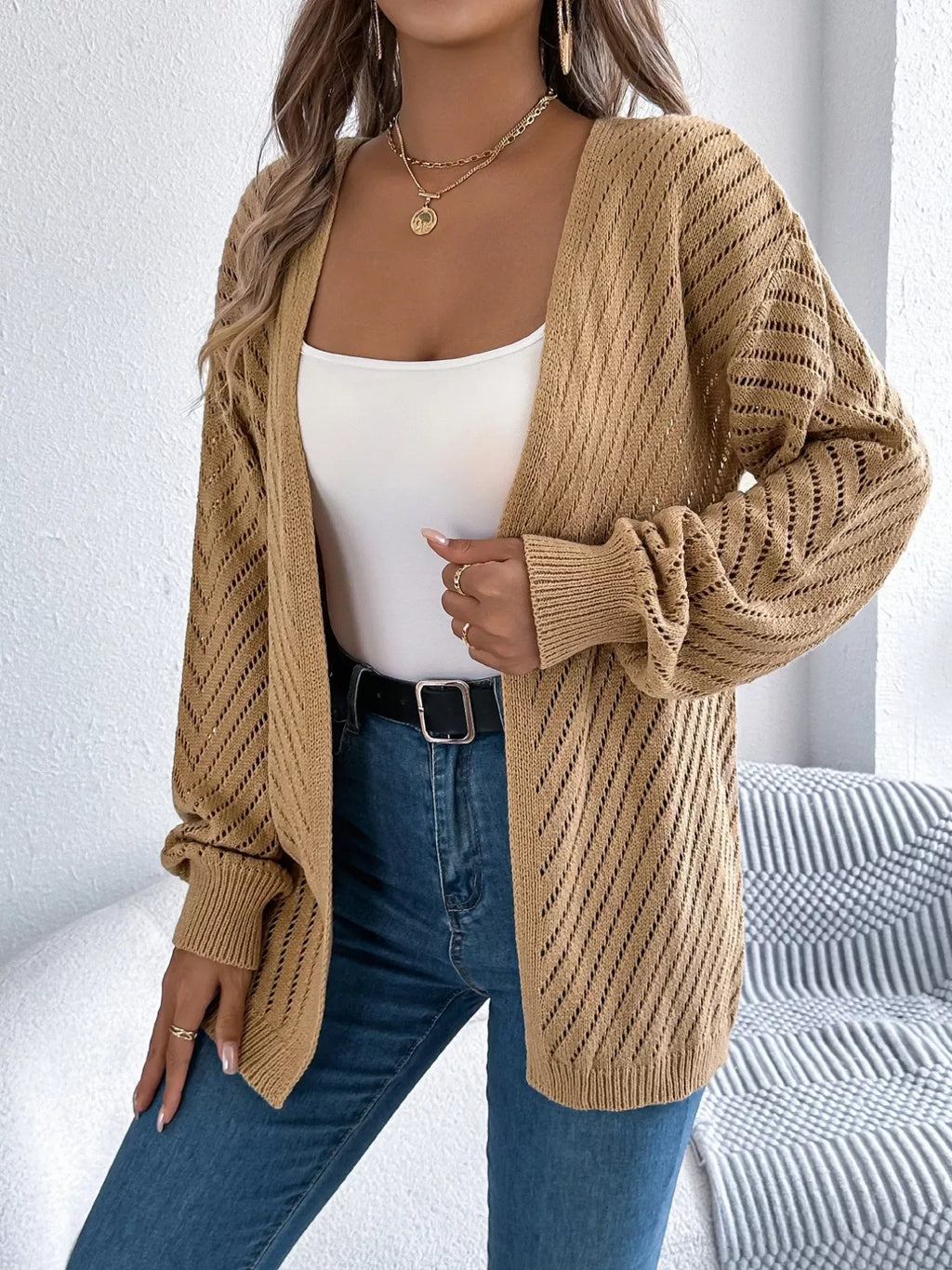 White pointelle knit cardigan - View 17 | WEUXS