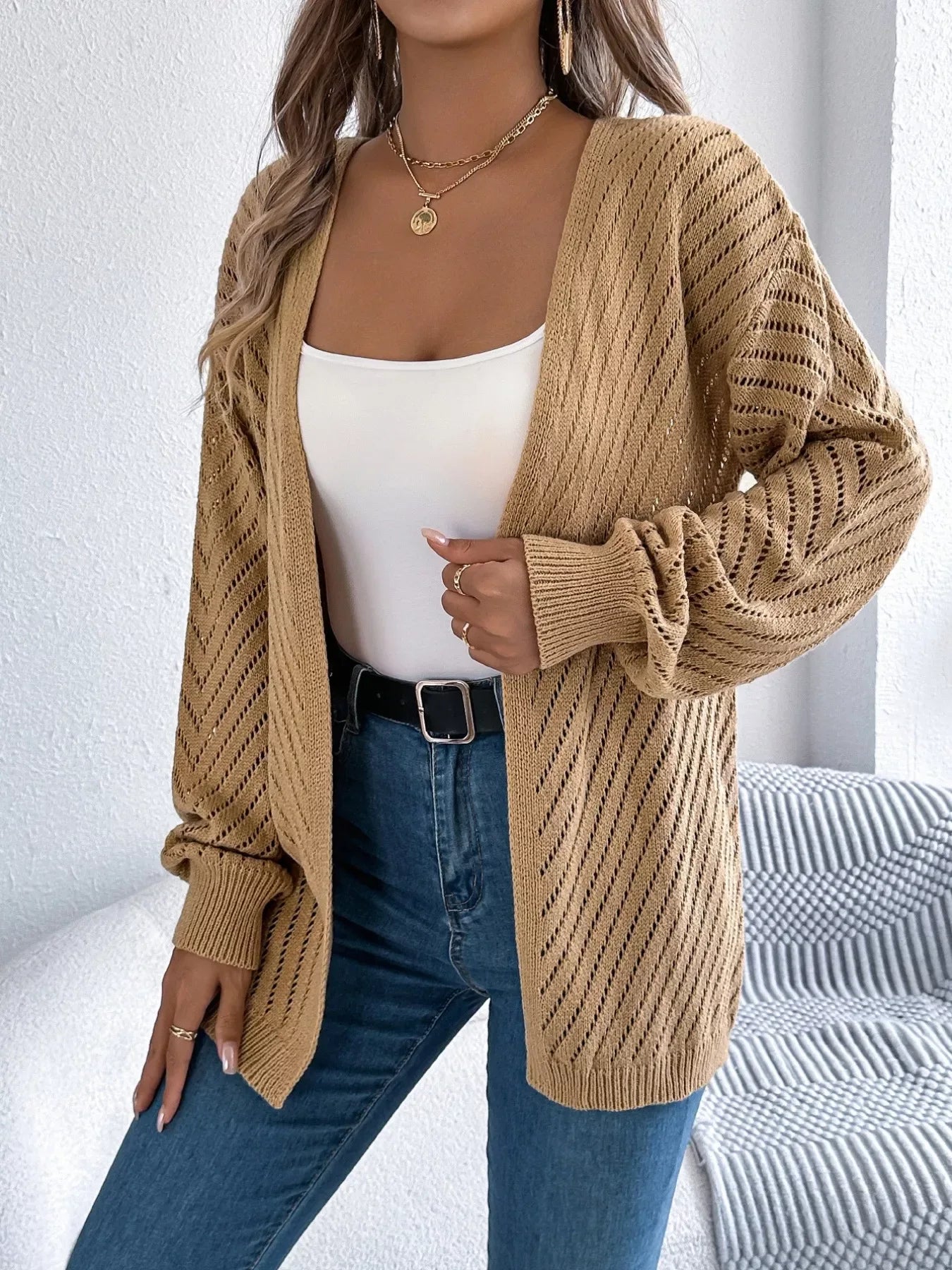 White pointelle knit cardigan - View 17 | WEUXS