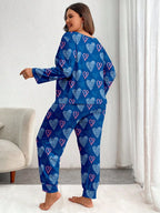 Plus Size Pink Heart Print Jogger Pajama Set - WEUXS
