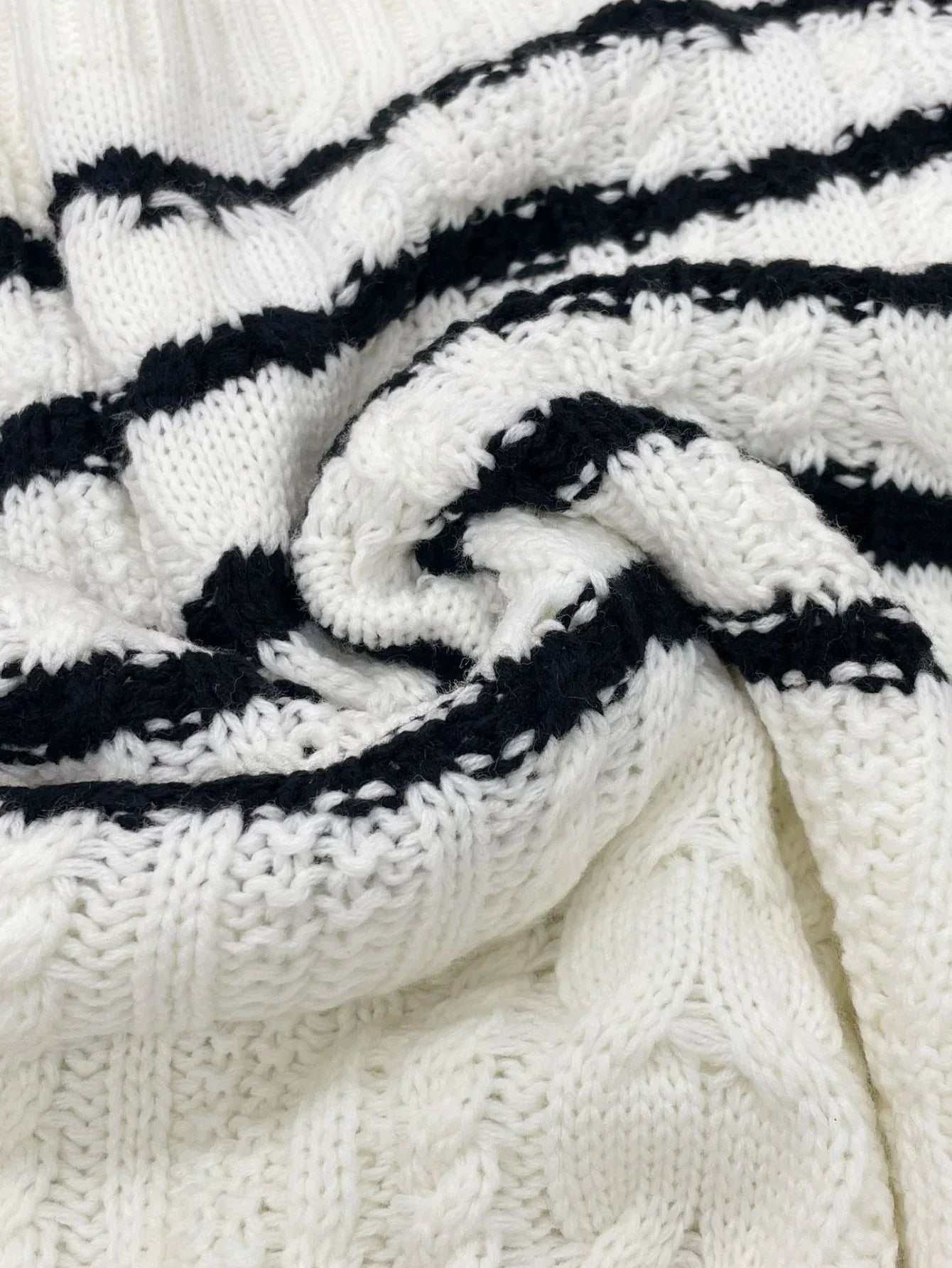 Nautical striped cable knit sweater with shoulder buttons - View 6 | WEUXS